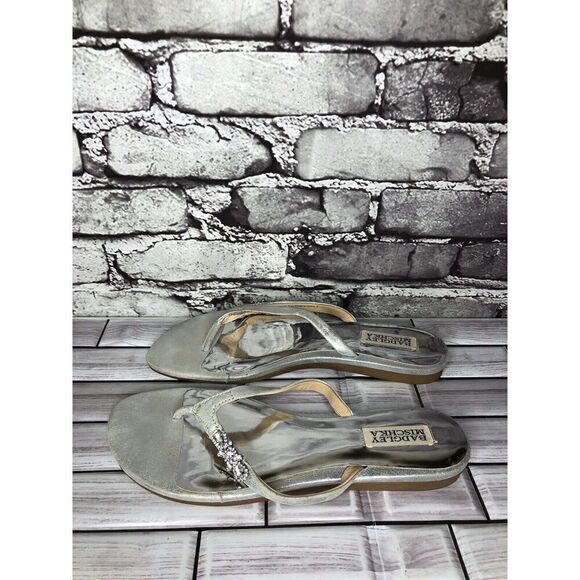 Badgley Mischka Silver Leather Rhinestone Dress Sandals Women’s Sz 9 M US/40EU - Picture 9 of 16